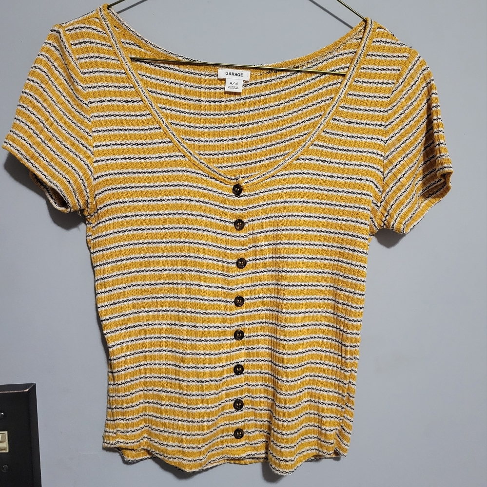 Garage Striped Button Top